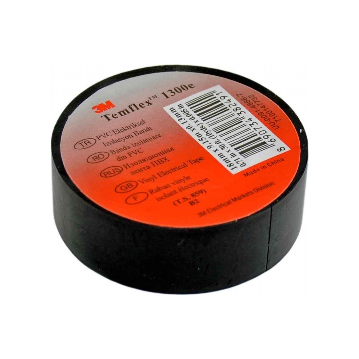 3M Temfl3M TEMFLEX 1300E PVC İZOLE ELEKTRİK BANTI (0,13MMx18MMx9,15M) SİYAH