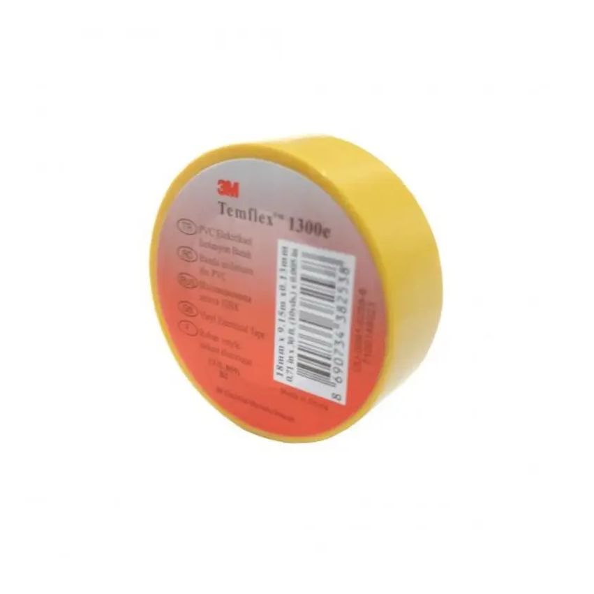 3M TEMFLEX 1300E PVC İZOLE ELEKTRİK BANTI (0,13MMx18MMx9,15M) SARI