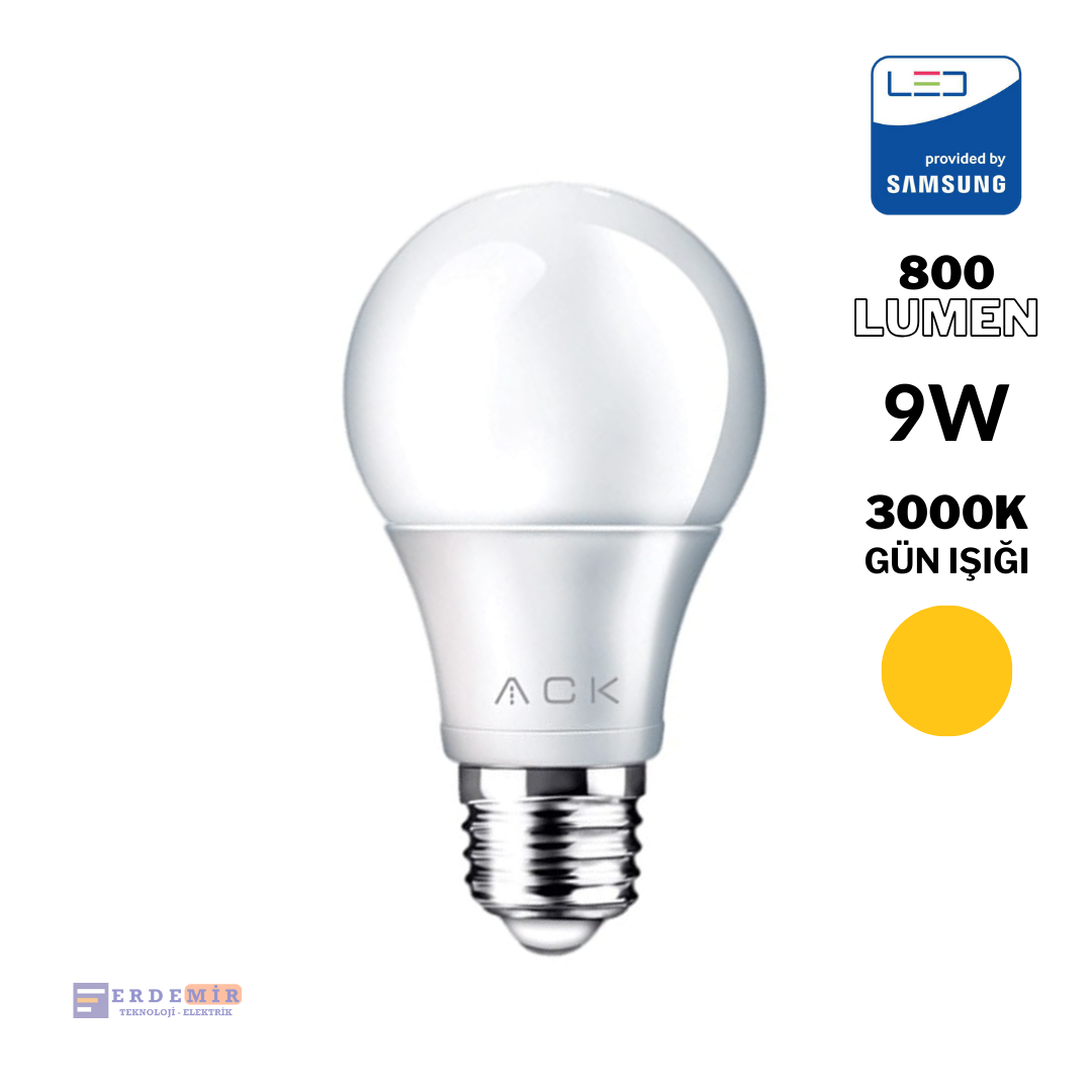ACK 9W 3000K GÜN IŞIĞI LED AMPUL E27 A60