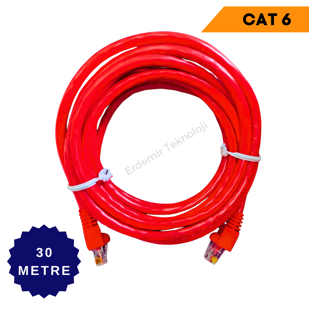 CAT 6 PATCH NETWORK İNTERNET KABLOSU KIRMIZI 30 METRE