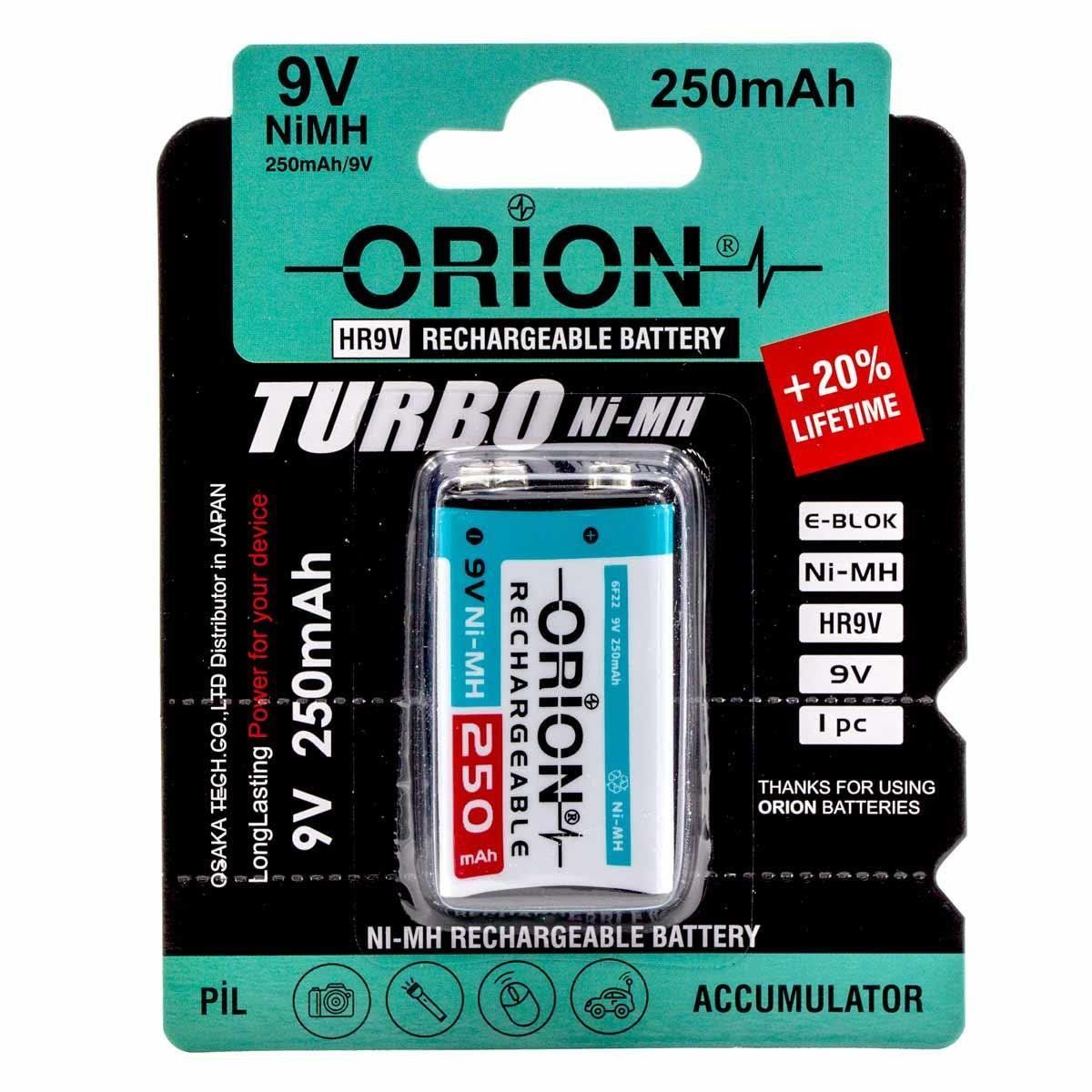 Orion 9V 250mAh Ni-Mh Şarj Edilebilir Pil