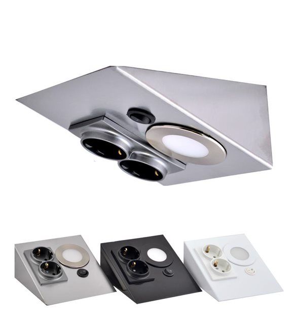 TEZGAH/DOLAP ALTI PASLANMAZ METAL LED SPOTLU PRİZ ARMATÜR