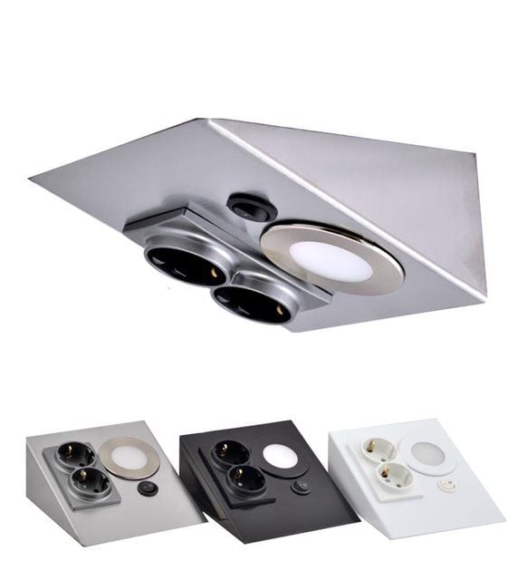 TEZGAH/DOLAP ALTI PASLANMAZ METAL LED SPOTLU PRİZ ARMATÜR