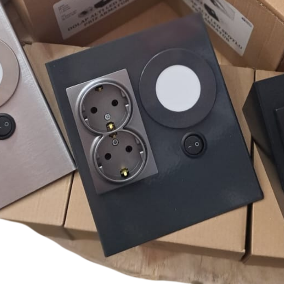 TEZGAH/DOLAP ALTI PASLANMAZ METAL LED SPOTLU PRİZ ARMATÜR ANTRASİT KASA- GÜN IŞIĞI