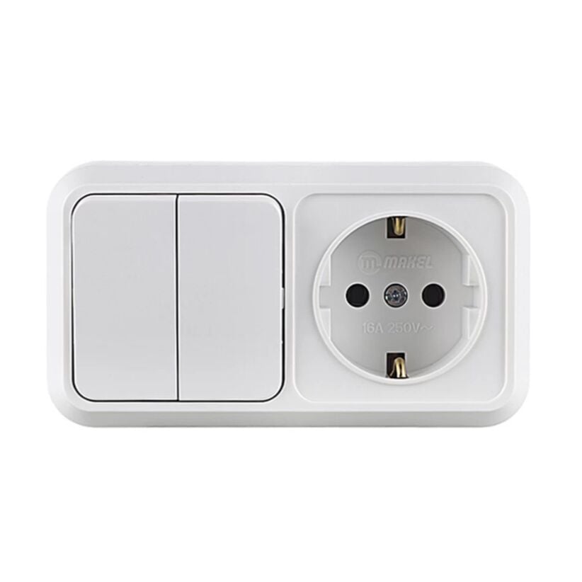 MAKEL 451A2 SIVA ÜSTÜ İKİLİ KOMÜTATÖR + TOPRAKLI PRİZ